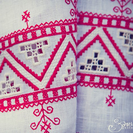 Red pattern knitwear on a white cloth